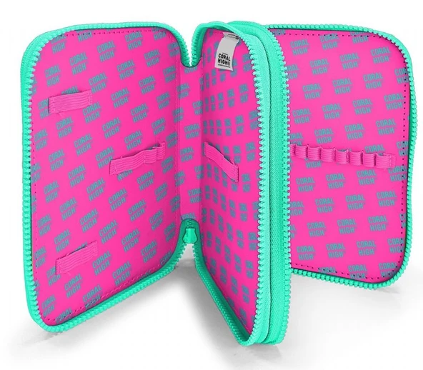 Coral High Organizer İki Katlı Kalem Çantası - Yeşil Pembe Kalp Desenli, Kız Çocuk, Yeşil Pembe Kalp Desenli - Resim 3