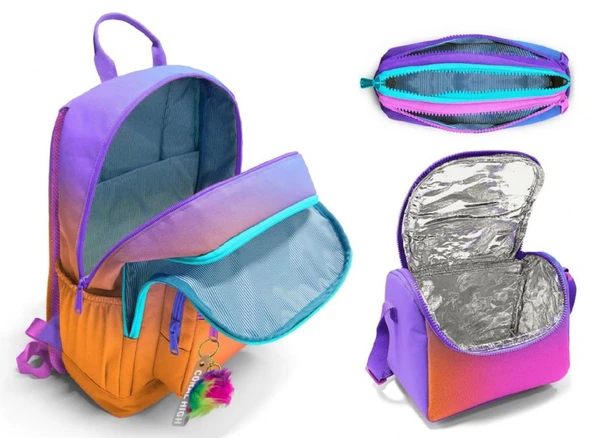 Coral High İlkokul ve Ortaokul Okul Çanta Üçlüsü - Kız Çocuk, Turuncu Mor Renk Geçişli - Resim 2