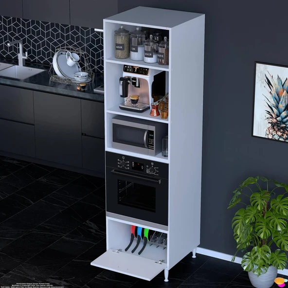 Modilayn AYQ (60x217x56 cm) Boyutunda Ankastre 1 Kapaklı Mini/Midi Mikrodalga Fırın Dolabı - 3