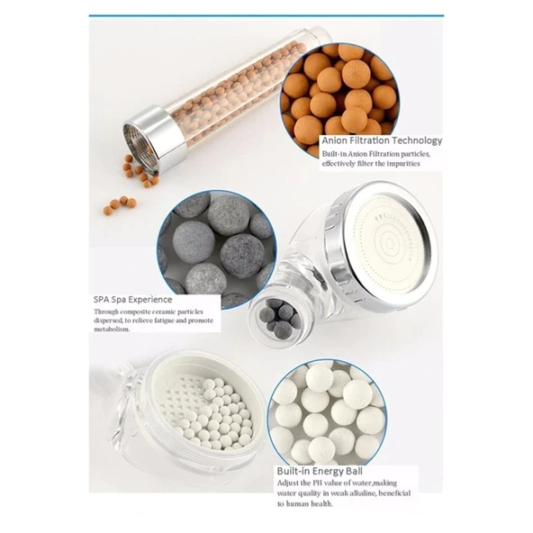 Filtreli Ve Su Tasarruflu Arıtmalı Duş Başlığı Seti Boncuklu Başlık Hortum Ve Mafsal Set - 3