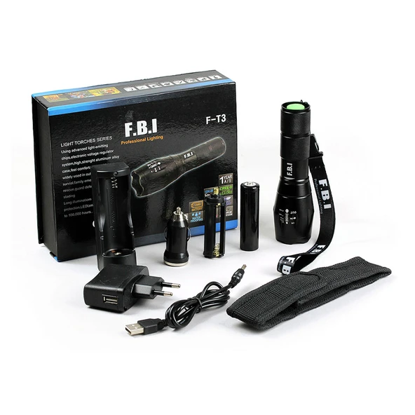 F.b.ı F-t3 Su Geçirmez Alüminyum Oksidiyon Şarjlı El Feneri - Resim 3