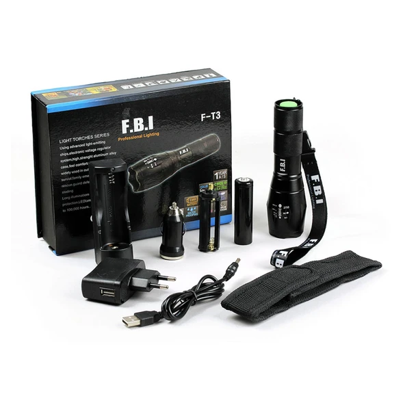 F.b.ı F-t3 Su Geçirmez Alüminyum Oksidiyon Şarjlı El Feneri ürün görseli 1