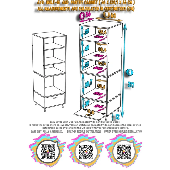 Modilayn AYQ (60x217x56 cm) Boyutunda Ankastre 1 Kapaklı Mini/Midi Mikrodalga Fırın Dolabı - 5
