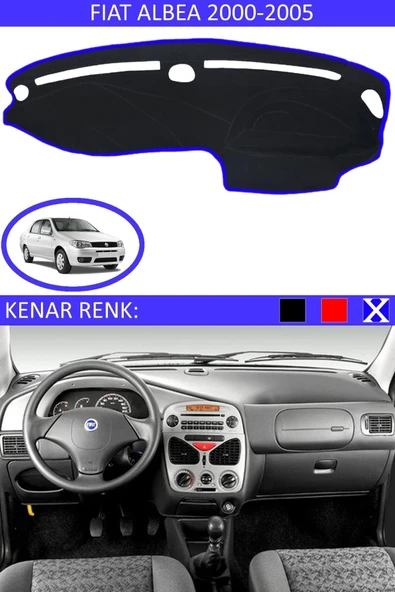 Fiat Albea 2000-2005 Modelleri İçin Uygun Torpido Koruma Halısı Siyah Kenar Renk Mavi ürün görseli 1