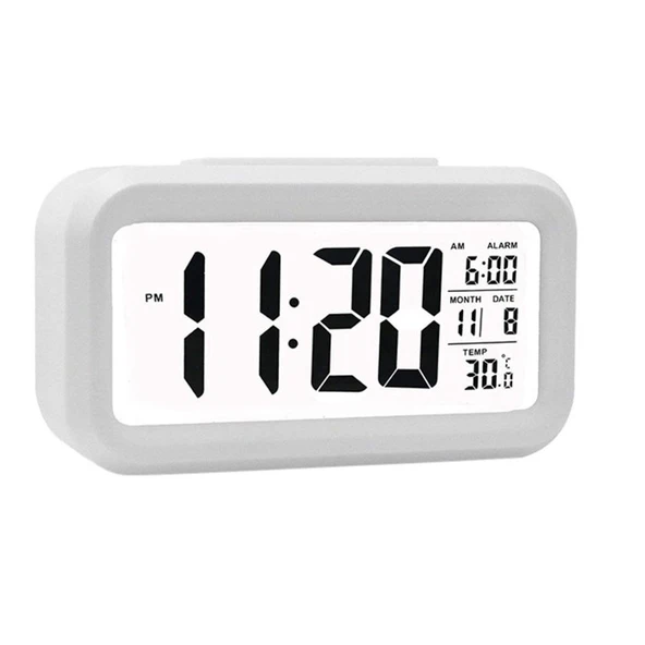 Akıllı Dijital Masa Saati Alarmlı Karanlık Sensörlü Fotoselli Beyaz Tg-53-vice/(1395) 671 - Resim 2