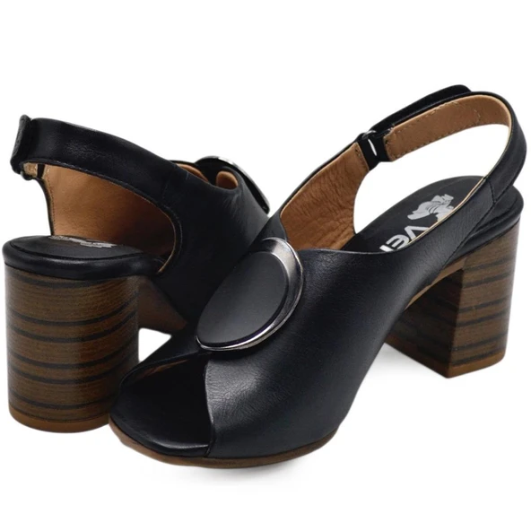 VENÜS 2108518Y TOPUKLU TOKA DETAYLI KADIN DERİ SANDALET - 4