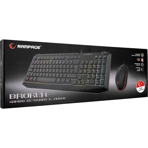 KB-R310 Broker Siyah USB Gökkuşağı Zemin Aydınlatmalı Oyuncu Klavye + Mouse Set - 9