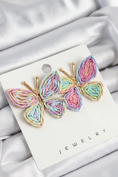 Pirinç Rainbow Kelebek Model Gold Renk Kadın Hasır Küpe - EBJ250711W36550 ürün görseli