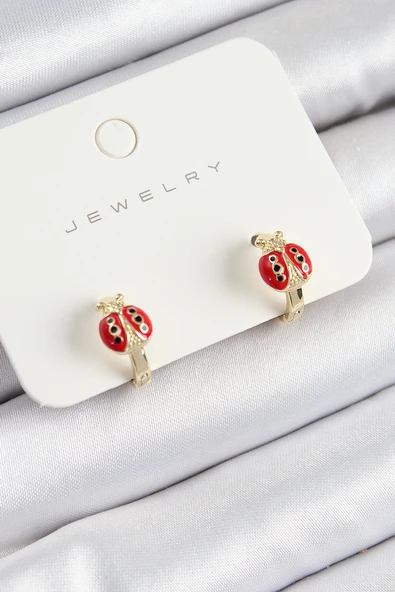 Pirinç Uğur Böceği Model Gold Renk Çocuk Küpe - EBJ250711W36560 ürün görseli