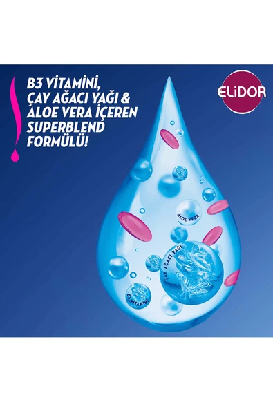 Elidor Superblend Şampuan ve Bakım Kremi Kepeğe Karşı Etkili 2'si 1 Arada B3 Vitamini Çay Ağacı Yağı Aloe Vera 400 ml x3 - 4