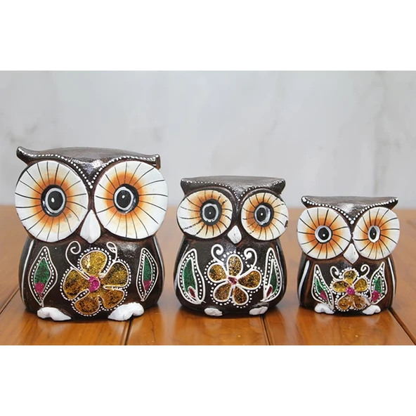 Ahşap 3'lü Baykuş Seti Polos:1