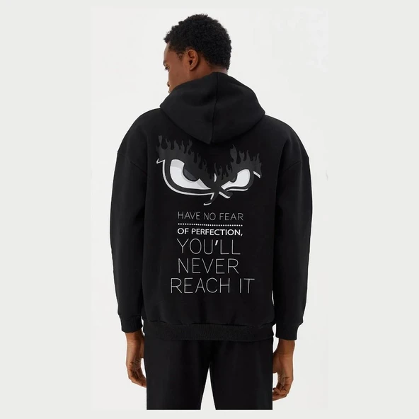 No Fear Erkek Sweatshirt Kapüşonlu Siyah Melanj M500271 - 2