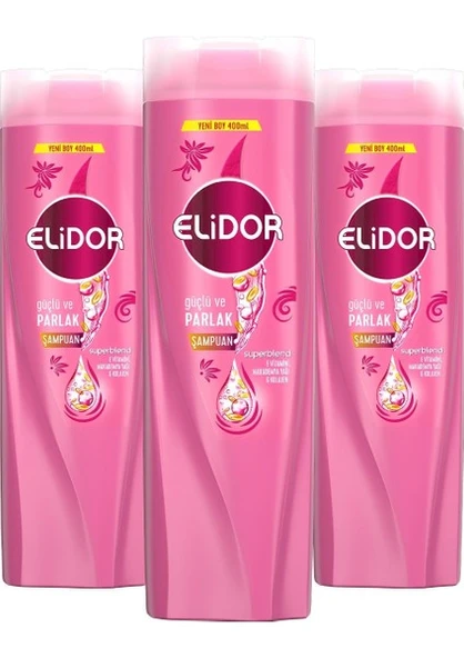 Elidor Superblend Saç Bakım Şampuanı Güçlü ve Parlak E Vitamini Makademya Yağı 400 ml X3 - 2
