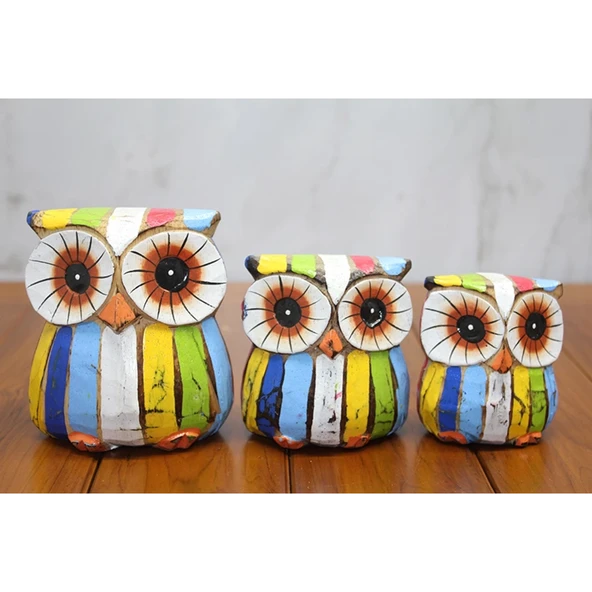 Ahşap 3'lü Baykuş Seti Polos:4 ürün görseli 1