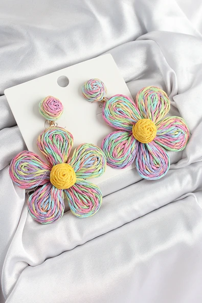 Pirinç Rainbow Papatya Model Gold Renk Kadın Hasır Küpe - EBJ250711W36553 ürün görseli