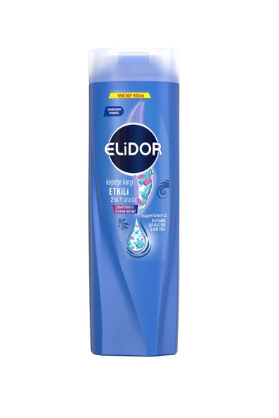 Elidor Superblend Şampuan ve Bakım Kremi Kepeğe Karşı Etkili 2'si 1 Arada B3 Vitamini Çay Ağacı Yağı Aloe Vera 400 ml x3 - 2