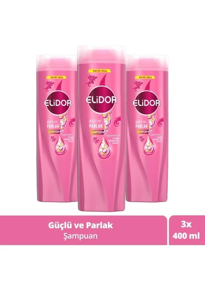 Elidor Superblend Saç Bakım Şampuanı Güçlü ve Parlak E Vitamini Makademya Yağı 400 ml X3