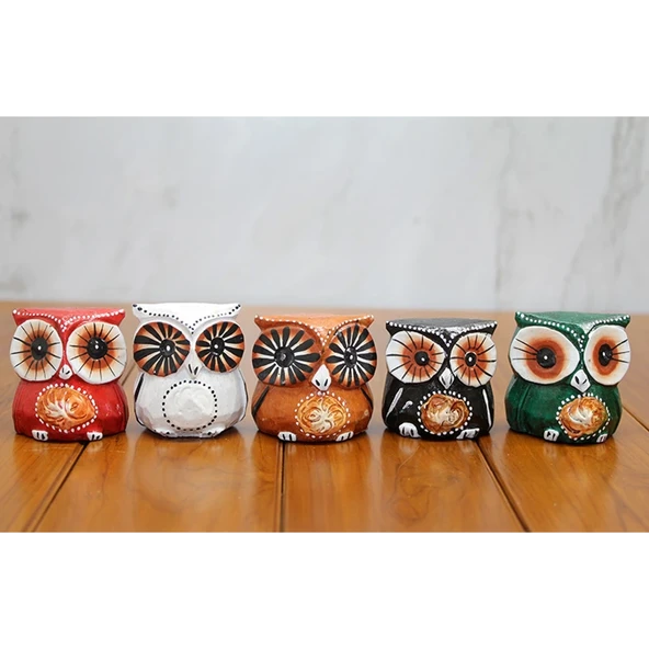 Ahşap 5'li Baykuş Seti Polos:8 ürün görseli 1