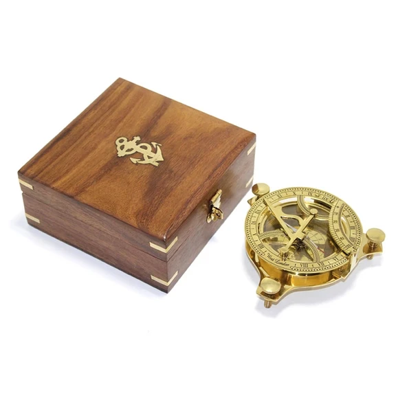 Ahşap Kutulu El Yapımı Pirinç Güneş Saati Ve Pusula 15640 ürün görseli 1