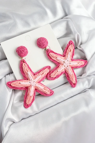 Pirinç Pembe Deniz Yıldızı Model Gold Renk Kadın Hasır Küpe - EBJ250711W36557 ürün görseli