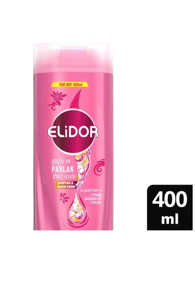 Elidor Superblend Şampuan ve Bakım Kremi Güçlü ve Parlak 2'si 1 Arada E Vitamini Makademya Yağı Kolajen 400 ml x3 - 2