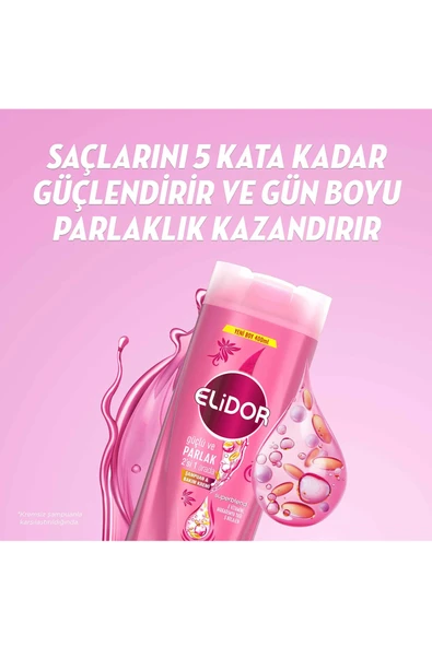 Elidor Superblend Şampuan ve Bakım Kremi Güçlü ve Parlak 2'si 1 Arada E Vitamini Makademya Yağı Kolajen 400 ml x3 - 3