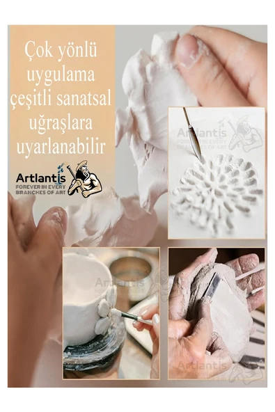 Beyaz Seramik Hamuru 2 Kg Seramik Başlangıç Seti Ebeşuar Modelleme Maries 12 Renk Akrilik Boya Fırça Heykel - 7