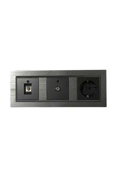 Ovivo Quantum Manyetik Gri 3'lü Set Topraklı Priz + Uydu (televizyon) Prizi + Nümeris (telefon) Prizi - 2