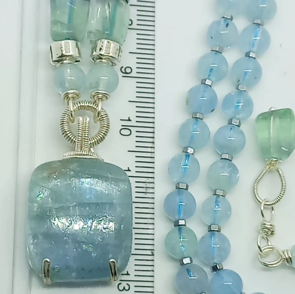2209 Akuamarin  Florit el yapımı kolye - 2