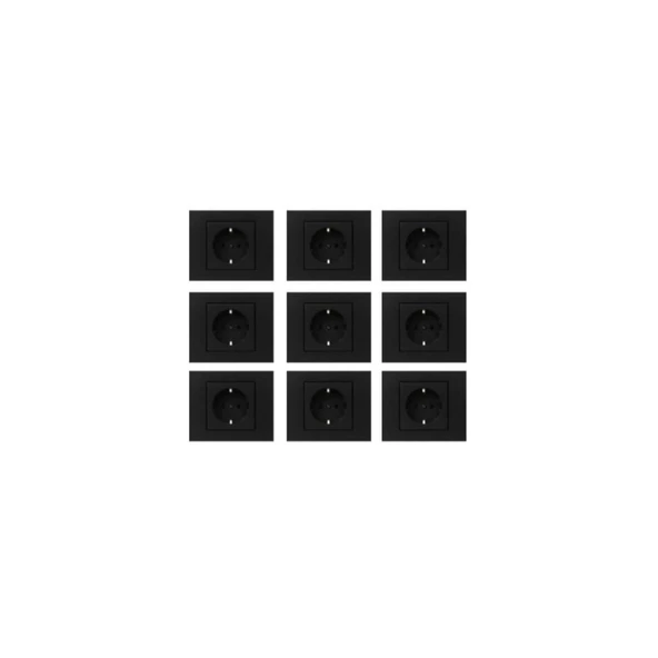 Ovivo Grano Siyah Topraklı Priz 9'lu Paket (çerçeve Dahil) - 2