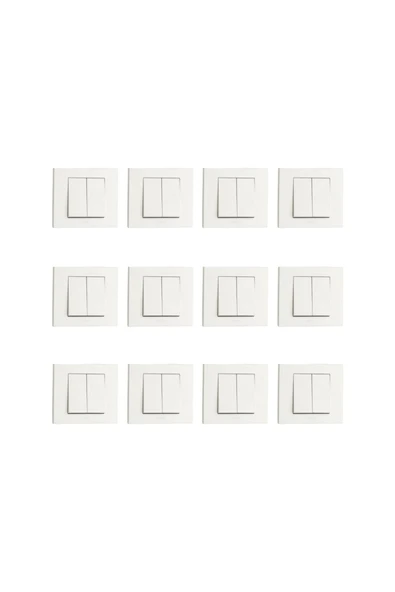 12 Adet Ovivo Grano Beyaz Komütatör İkili Anahtar Çerçeve Dahil** ürün görseli 1