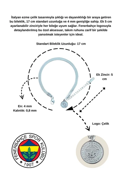 Fenerbahçe Orijinal FB İtalyan Ezme Çelik Bileklik Bileklik Kanarya Baskılı Hediyelik Ahşap Kutulu - 6