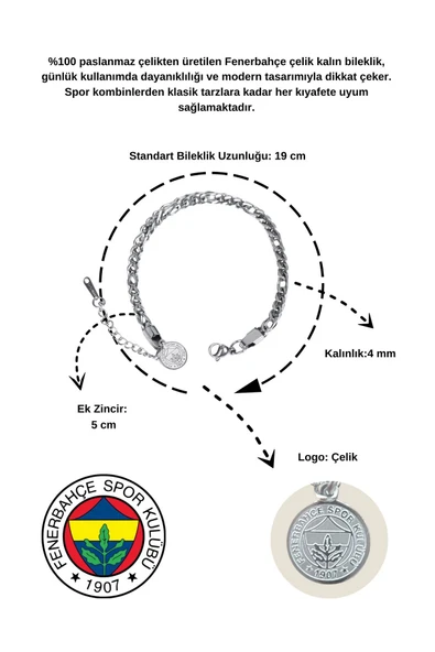 Fenerbahçe Orijinal Lisanslı Çelik İnce Bileklik Hediyelik Ahşap Kutulu - 5