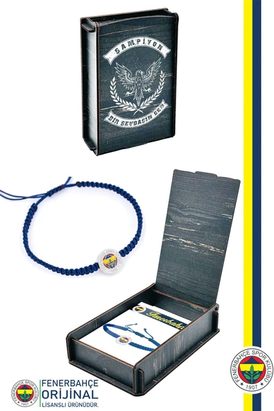 Fenerbahçe Orijinal Lisanslı Fb Logo Makrome Bileklik Hediyelik Ahşap Kutulu