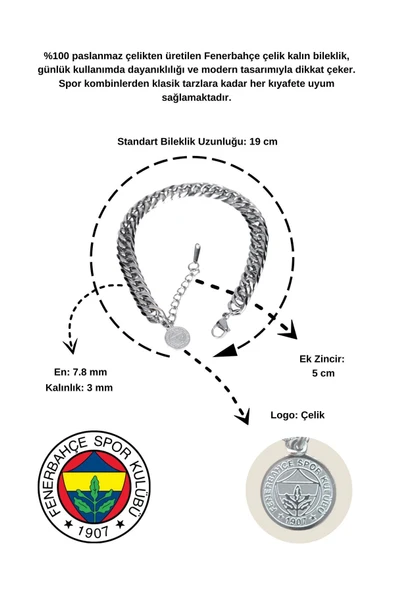 Fenerbahçe Orijinal Lisanslı FB Çelik Kalın Bileklik Hediyelik Ahşap Kutulu - Resim 6