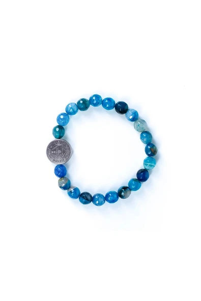 Fenerbahçe Orijinal FB Mavi Akik Fasetli Doğaltaş Bileklik Kanarya Baskılı Hediyelik Ahşap Kutulu - Resim 2