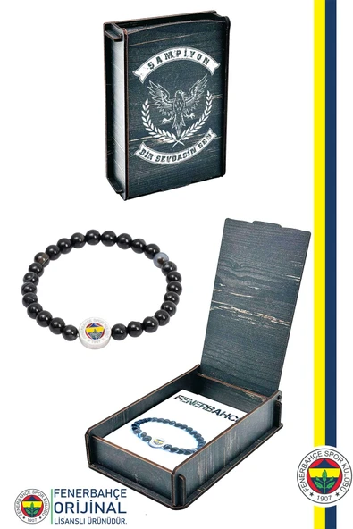 Fenerbahçe Orijinal Lisanslı Fb Akik (6mm) Doğaltaş Bileklik Hediyelik Ahşap Kutulu