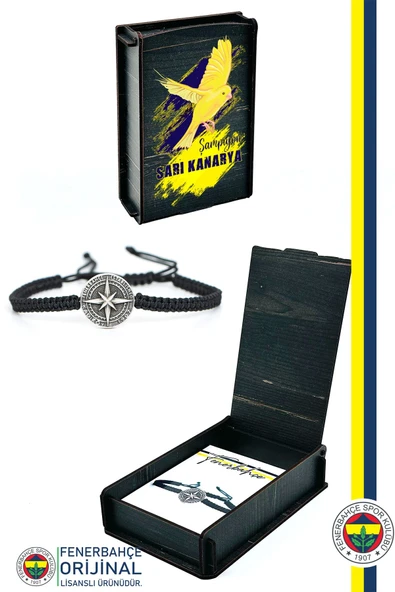 Fenerbahçe Orijinal Lisanslı Fb Yıldız Makrome Bileklik Kanarya Baskılı Hediyelik Ahşap Kutulu
