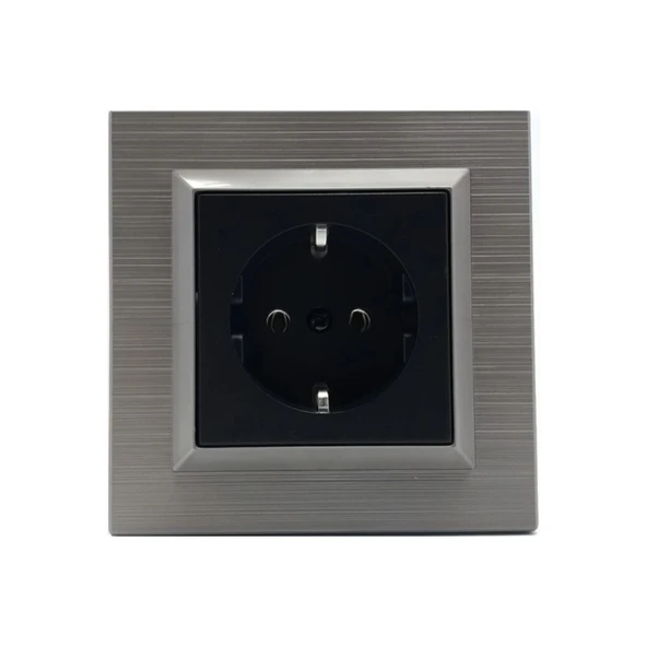 Quantum Manyetik Gri+siyah Topraklı Priz Çerçeve Dahil ürün görseli 1