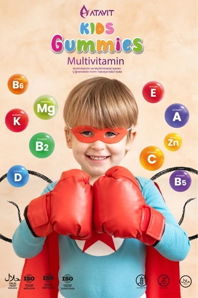 ATAVİT ATAVİT Multivitamin A,C,E,D3,B3.B5.B6.B12.Biotin,İyot Gummıes Kids - Resim 3