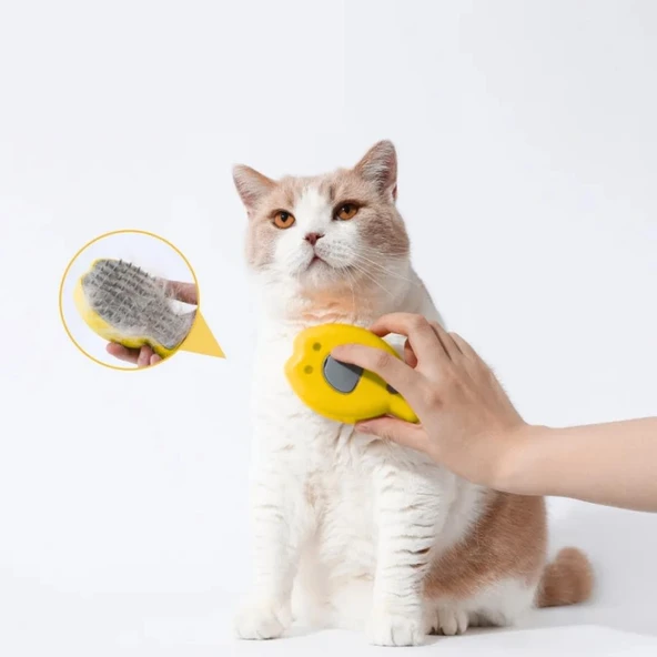 Şarjlı Buharlı Kedi Köpek Tarağı - Yumuşak Silikon Tüy Toplayıcı - Sarı (8675) - 2