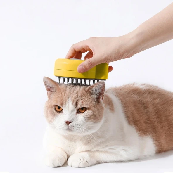 Şarjlı Buharlı Kedi Köpek Tarağı - Yumuşak Silikon Tüy Toplayıcı - Sarı (8675) - 3