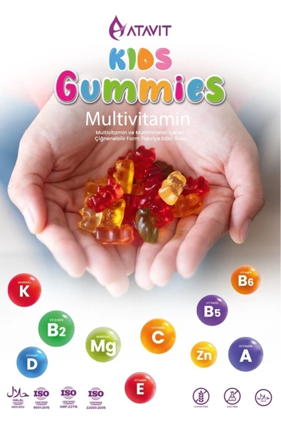 ATAVİT ATAVİT Multivitamin A,C,E,D3,B3.B5.B6.B12.Biotin,İyot Gummıes Kids - Resim 4