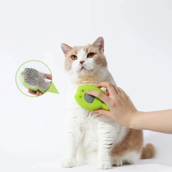 Şarjlı Buharlı Kedi Köpek Tarağı - Yumuşak Silikon Tüy Toplayıcı - Yeşil (8675) - 2