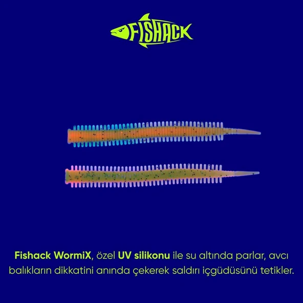 Silikon Kurt Yem - LRF Yem - 1g 70mm - Fishack Wormix - 10 Adet - Fluo Tiger - UV Silikon - Resim 3