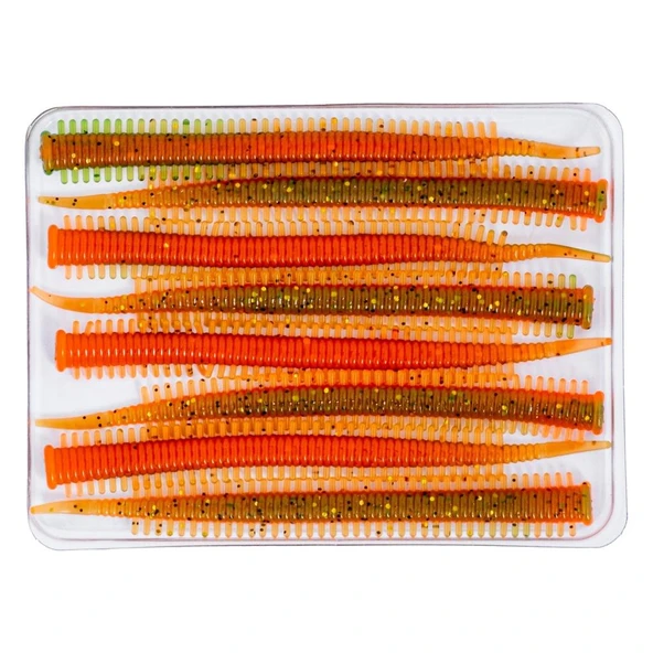 Silikon Kurt Yem - LRF Yem - 1g 70mm - Fishack Wormix - 10 Adet - Fluo Tiger - UV Silikon - Resim 4