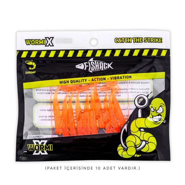 Silikon Kurt Yem - 1g 50mm - Fishack Wormix - 10 Adet - Orange - UV Silikon - Resim 5