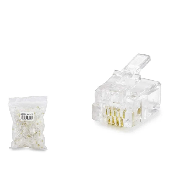 Rj11 Konnektör 4Pın Telefon 100Lü Paket Şeffaf HDX5059 ürün görseli 1