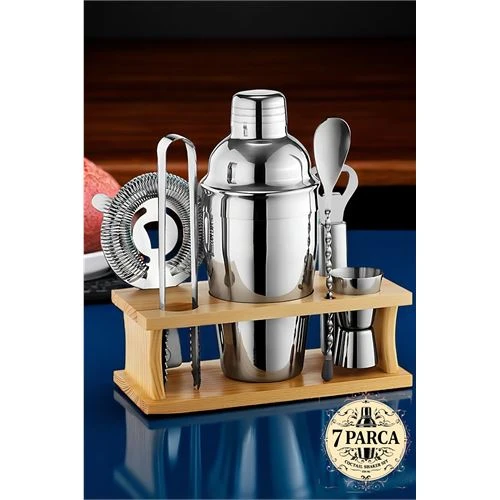 Modacar Shaker Kokteyl Set - 7 Parça 550 ML Shaker Coctail Set  Bambu Standlı - 1