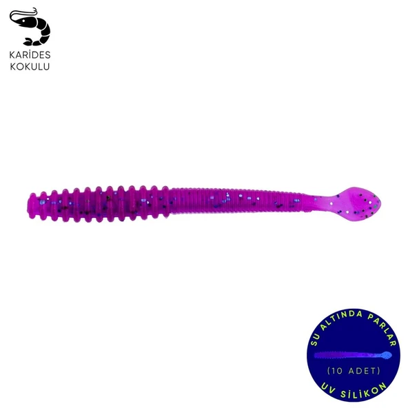 Silikon Sahte Kurt Yem - 2,2g 87mm - Fishack Wormix - Purple - UV Silikon ürün görseli 1